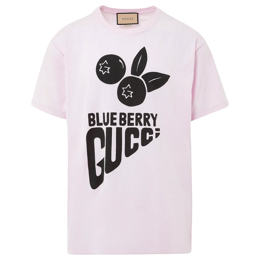 Gucci Blueberry Logo Oversized Fit Pink T Shirt - Style Centre Wholesale