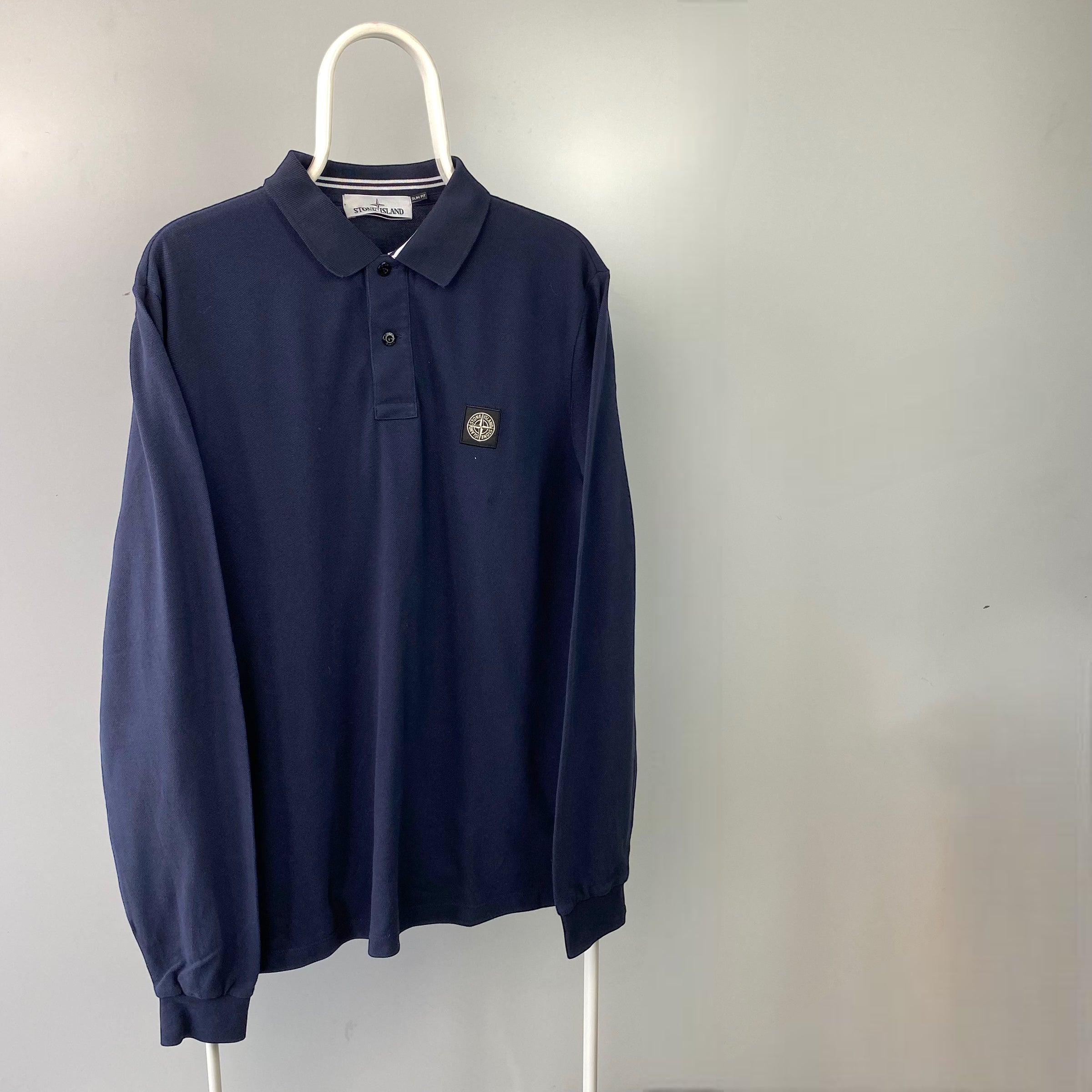 Stone Island Long Sleeve Polo in Navy Blue (Size Large) – corderycollection