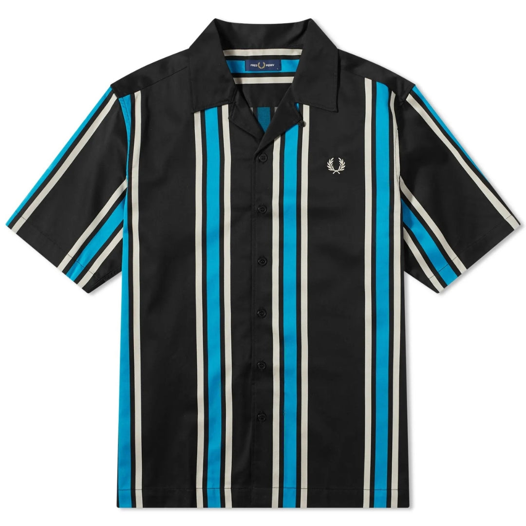 FRED PERRY M6607 102 BLACK STRIPE REVERE COLLAR SHIRT S