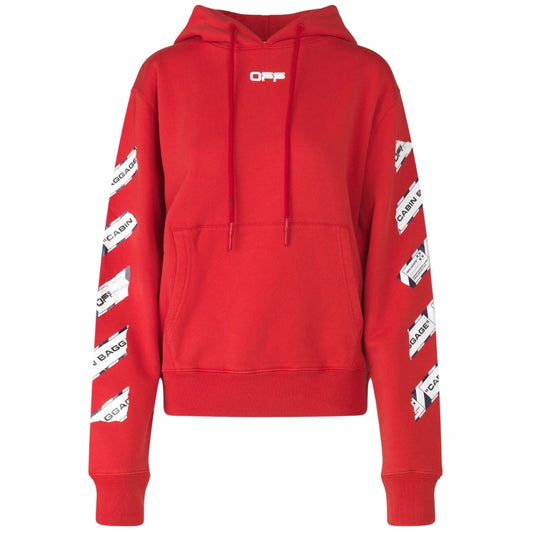 Off White Airport Tape Diag Red Hoodie - Style Centre Wholesale