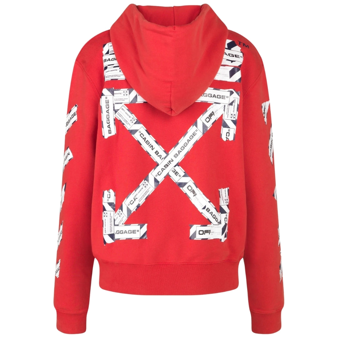 Off White Airport Tape Diag Red Hoodie - Style Centre Wholesale
