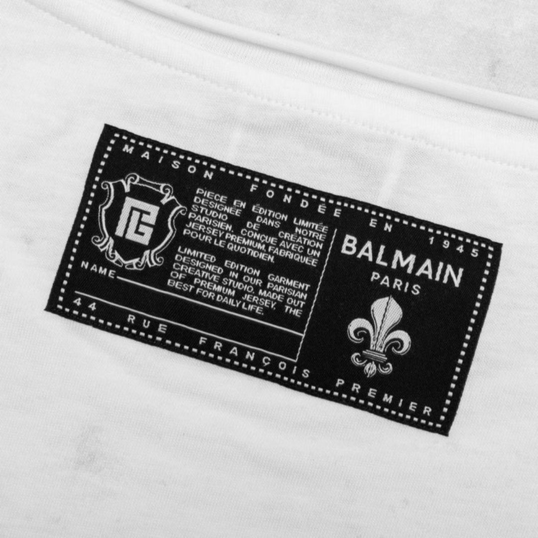 BALMAIN YU1EH035GB83 Balmain Sketch Drawing Logo White T-Shirt EAB WHITE T-SHIRT MALE S
